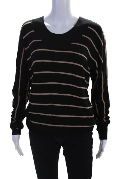 Feel The Piece Womens Long Sleeve Striped Pullover Sweater Black One Size