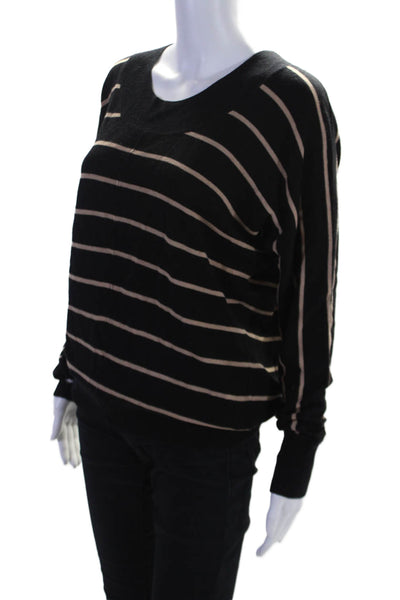 Feel The Piece Womens Long Sleeve Striped Pullover Sweater Black One Size