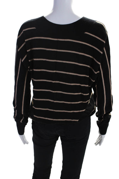 Feel The Piece Womens Long Sleeve Striped Pullover Sweater Black One Size