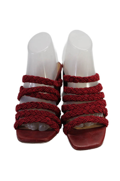 Miista London Womens Braided Strap Block Heel Sandals Burgundy Size EUR 40