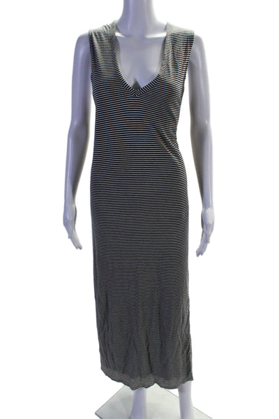 Rag & Bone Womens Stretch Striped V-Neck Sleeveless Maxi Dress Black Size L