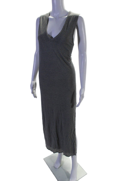 Rag & Bone Womens Stretch Striped V-Neck Sleeveless Maxi Dress Black Size L