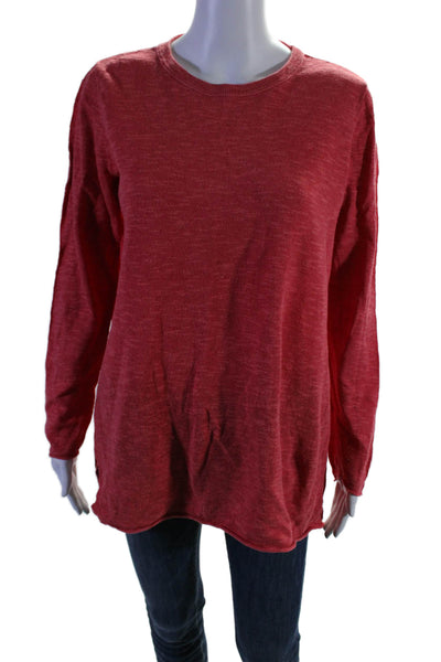 Eileen Fisher Womens Linen Blend Round Neck Long Sleeve Pullover Top Red Size M