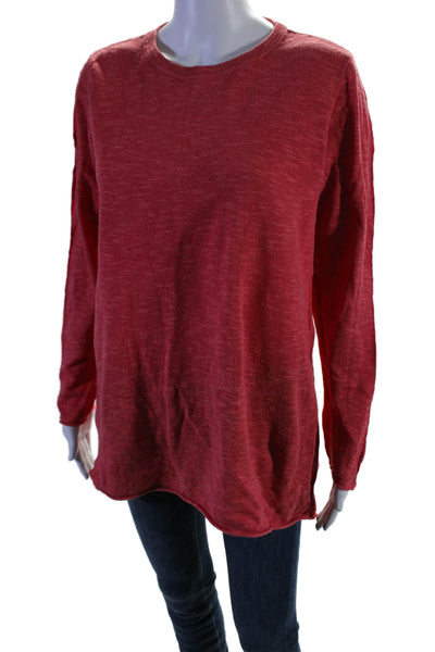 Eileen Fisher Womens Linen Blend Round Neck Long Sleeve Pullover Top Red Size M