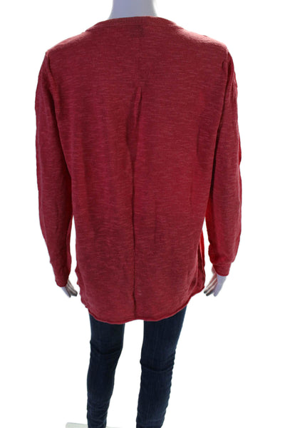 Eileen Fisher Womens Linen Blend Round Neck Long Sleeve Pullover Top Red Size M