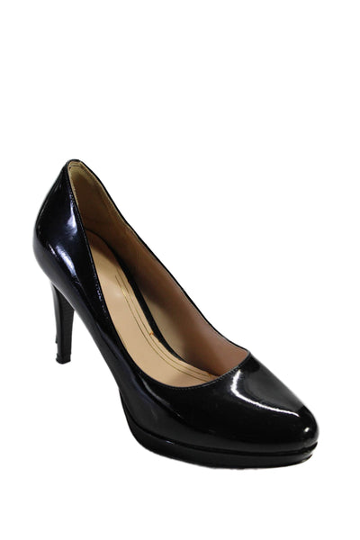 Cole Haan Womens Patent Leather Round Toe Slip On Heels Pumps Black Size 9B