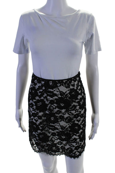 Theory Womens Layered Floral Lace Zip Up Mini Skirt Black Size 0