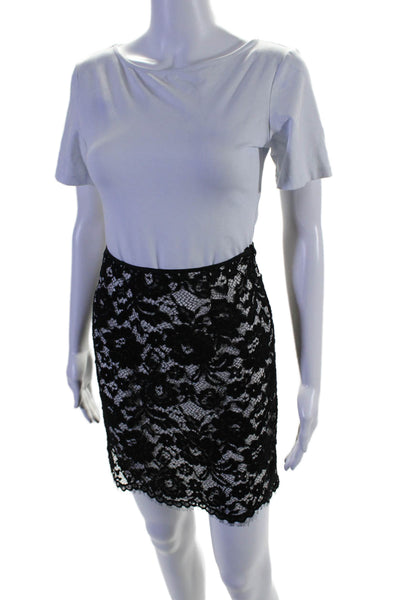 Theory Womens Layered Floral Lace Zip Up Mini Skirt Black Size 0