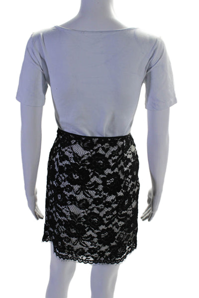 Theory Womens Layered Floral Lace Zip Up Mini Skirt Black Size 0