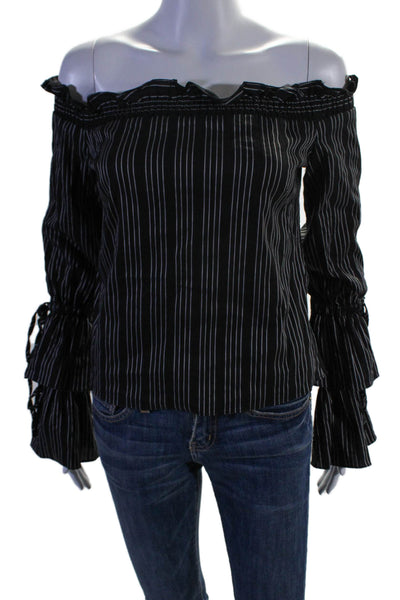 Intermix Womens Striped Long Sleeve Off The Shoulder Blouse Top Black Size S