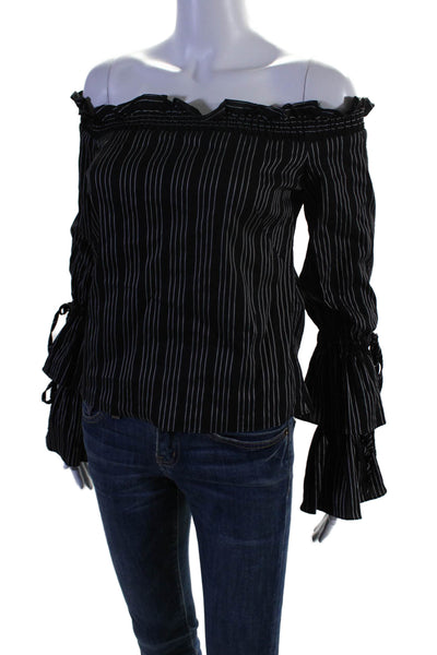 Intermix Womens Striped Long Sleeve Off The Shoulder Blouse Top Black Size S