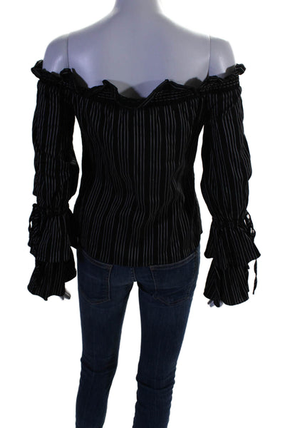 Intermix Womens Striped Long Sleeve Off The Shoulder Blouse Top Black Size S