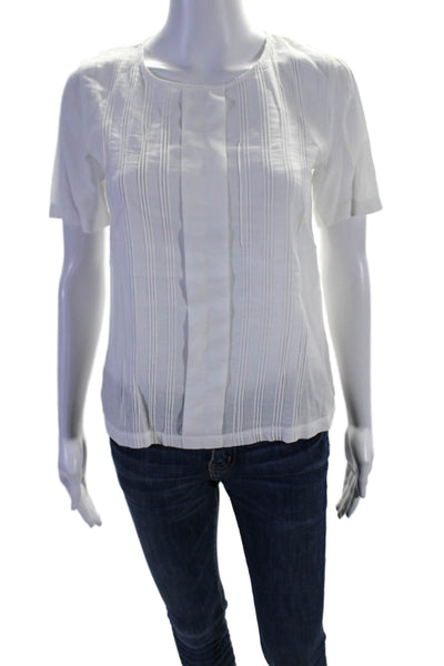 AG Adriano Goldschmied Womens Striped Short Sleeve Blouse Top White Size XS