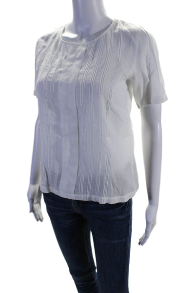 AG Adriano Goldschmied Womens Striped Short Sleeve Blouse Top White Size XS