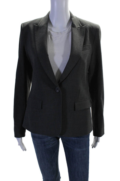 Theory Women's Collared Long Sleeves Lined One Button Blazer Gray Size 6