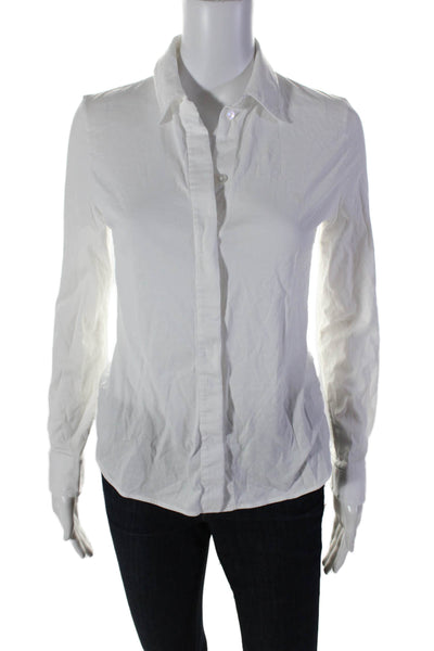 Theory Womens Collared Long Sleeve Button Up Blouse Top White Size P