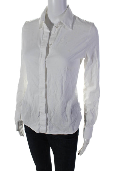 Theory Womens Collared Long Sleeve Button Up Blouse Top White Size P