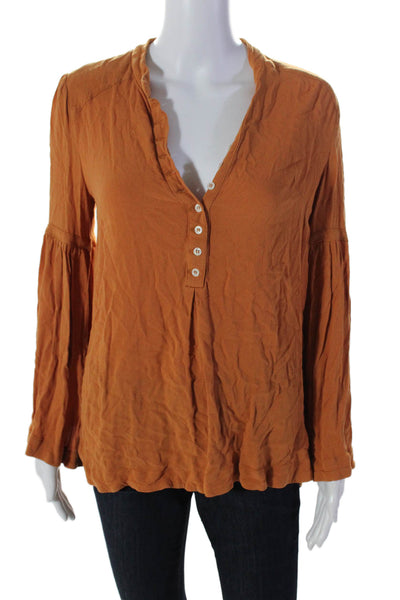 Free People Women's Round Neck Long Sleeves High Low Hem Blouse Orange Size XS