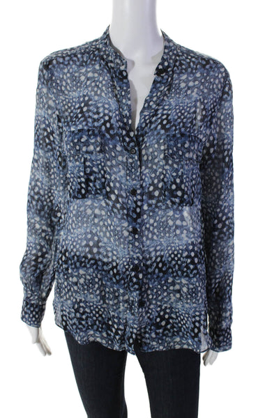 BCBGMAXAZRIA Women's Round Neck Long Sleeves Button Down Shirt Blue Size M