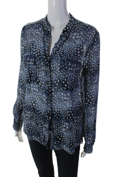 BCBGMAXAZRIA Women's Round Neck Long Sleeves Button Down Shirt Blue Size M