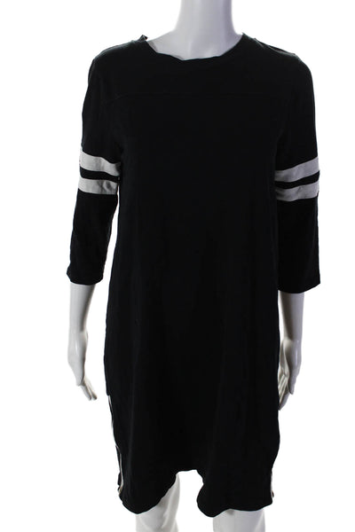 J Crew Women's Round Neck 3/4 Sleeves Zip Side Mini T-Shirt Dress Black Size M