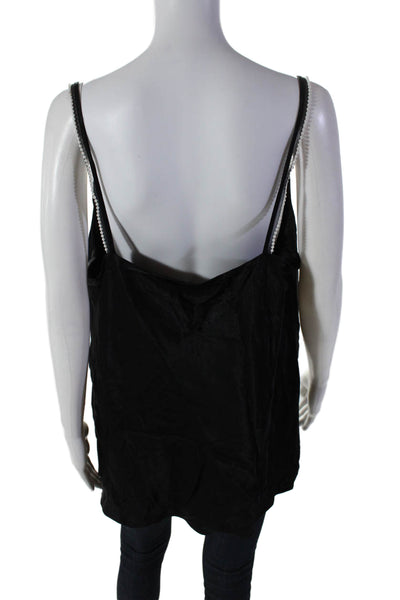 Lovers + Friends Women's Cowl Neck Pearl Trim Tank Top Black Size XL