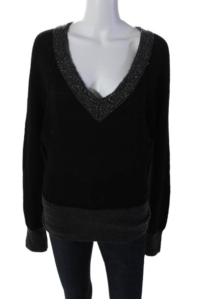 Free People Women's V-Neck Long Sleeves Pullover Sweater Black Size M