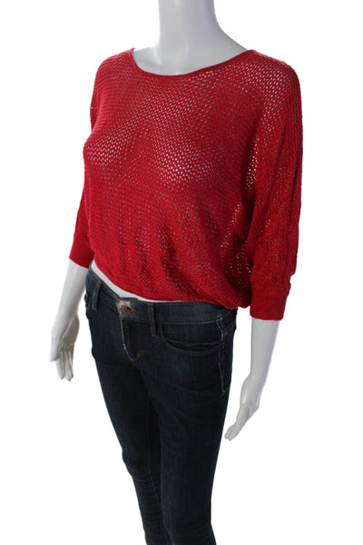 525 America Women's Round Neck Dolman Sleeves Mesh Blouse Red Size L