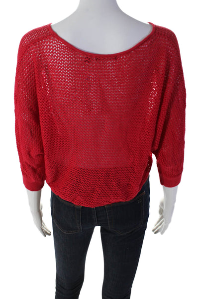 525 America Women's Round Neck Dolman Sleeves Mesh Blouse Red Size L