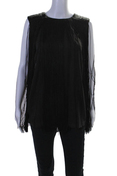 Rachel Zoe Womens Silk Fringe Detail Sleeveless Tank Top Black Size Medium