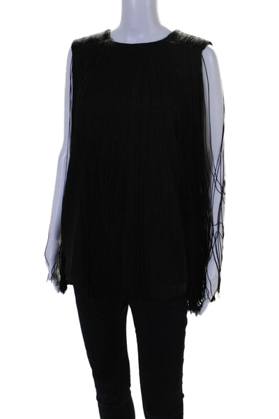 Rachel Zoe Womens Silk Fringe Detail Sleeveless Tank Top Black Size Medium