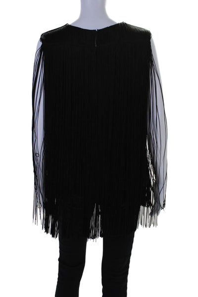 Rachel Zoe Womens Silk Fringe Detail Sleeveless Tank Top Black Size Medium