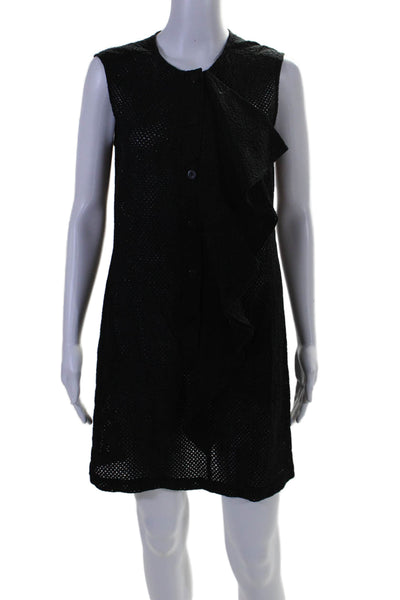 marysia Womens Ruffled Button Down Sleeveless Dress Black Cotton Size Medium