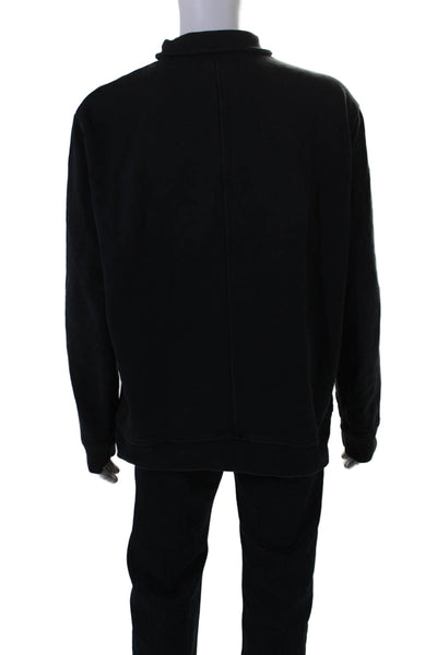 Allsaints Mens Jaxon Half Zipper Polo Sweatshirt Black Cotton Size Extra Large