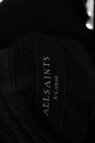 Allsaints Mens Jaxon Half Zipper Polo Sweatshirt Black Cotton Size Extra Large