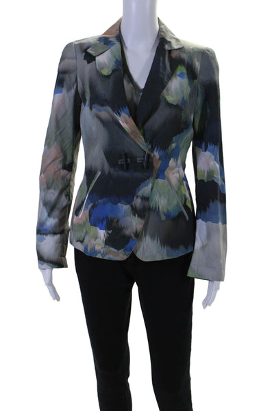 Giorgio Armani Womens Abstract Round Neck Blouse Blazer Set Blue Size EUR 40