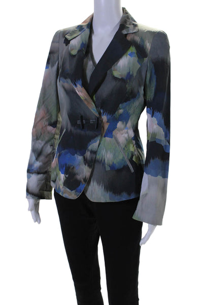 Giorgio Armani Womens Abstract Round Neck Blouse Blazer Set Blue Size EUR 40