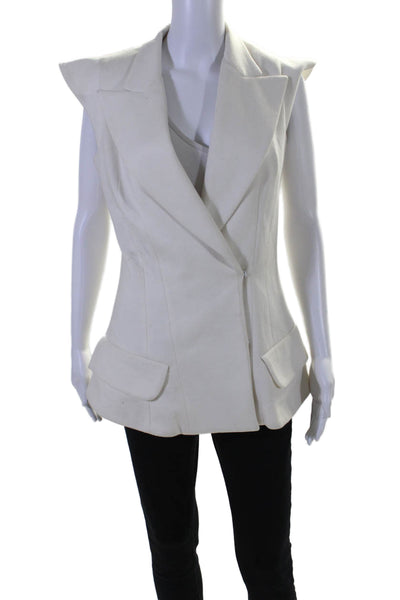 Yves Saint Laurent Womens Cotton Cap Sleeve Snap Buttoned Blazer White Size M