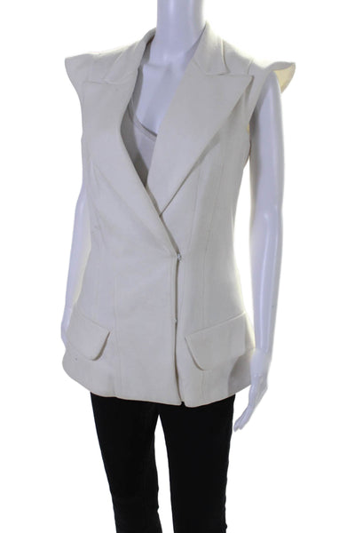 Yves Saint Laurent Womens Cotton Cap Sleeve Snap Buttoned Blazer White Size M