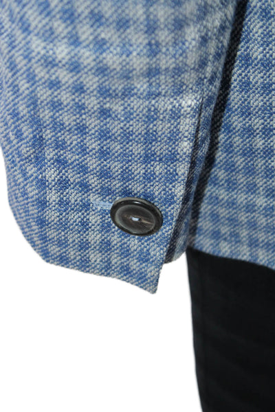 Giorgio Armani Womens Linen Check Buttoned Long Sleeve Blazer Blue Size EUR 42