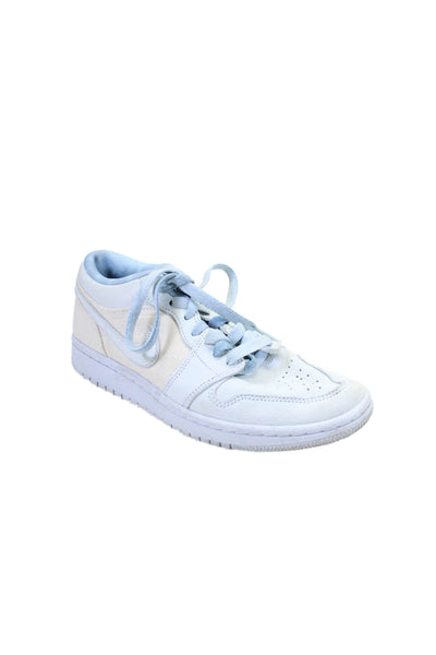 Nike Air Jordan Womens 1 Low Sail Canvas Leather Basketball Sneakers White Blue