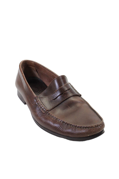 Bexley Mens Slip On Round Toe Loafers Brown Leather Size 44