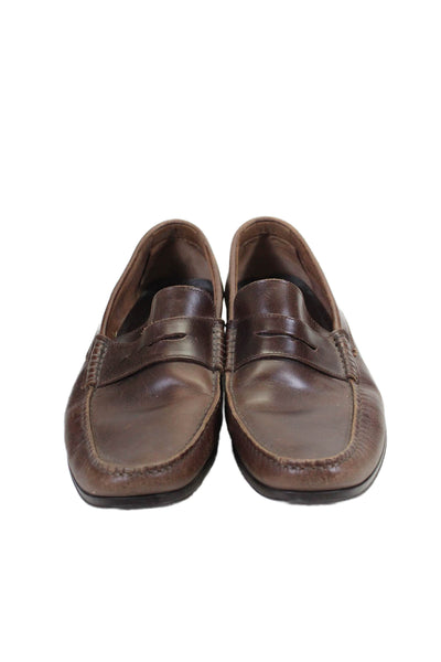 Bexley Mens Slip On Round Toe Loafers Brown Leather Size 44