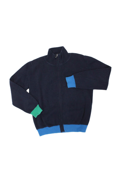 Il Gufo Boys Cotton Long Sleeve Full Zip Contrast Trim Sweater Navy Size 8