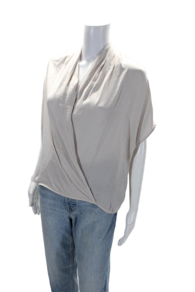 Vince Womens V-Neck Short Sleeve Draped Pullover Blouse Top Beige Size XS