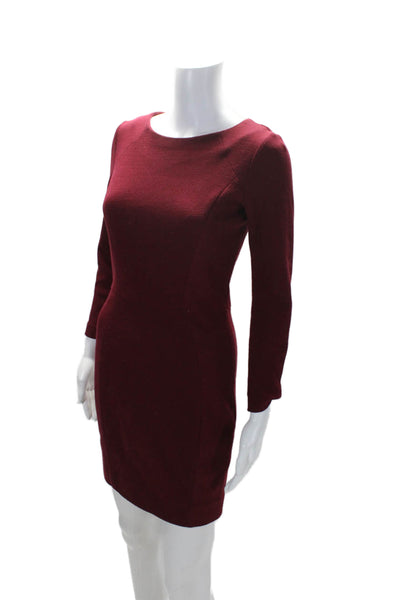 Sandro Womens Wool Darted Round Neck Long Sleeve Zipped Sheath Dress Red Size 1