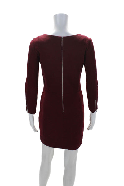 Sandro Womens Wool Darted Round Neck Long Sleeve Zipped Sheath Dress Red Size 1