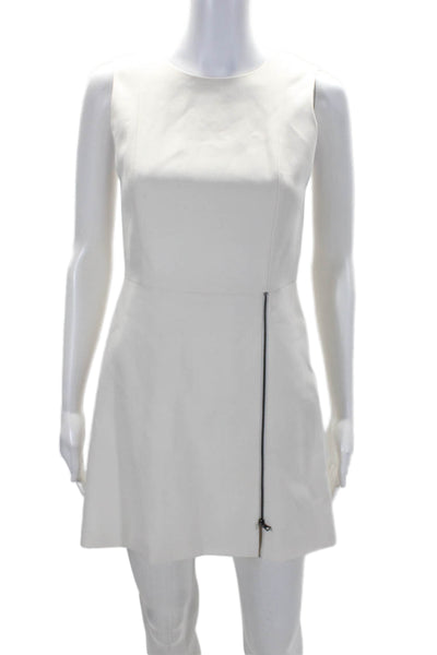 Alice + Olivia Womens Round Neck Darted Zip Sleeveless Sheath Dress White Size 2