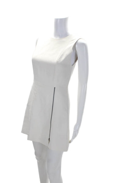 Alice + Olivia Womens Round Neck Darted Zip Sleeveless Sheath Dress White Size 2