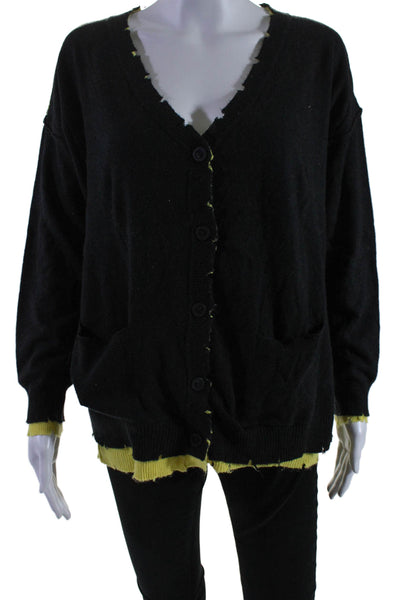 Fate. Womens Knitted Distress Trimmed Layered Colorblock Cardigan Black Size S